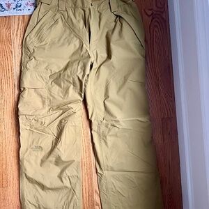 North Face Steep Tech Ski Snow Pants Mens L Tan Mustard Lined Winter Ultrex